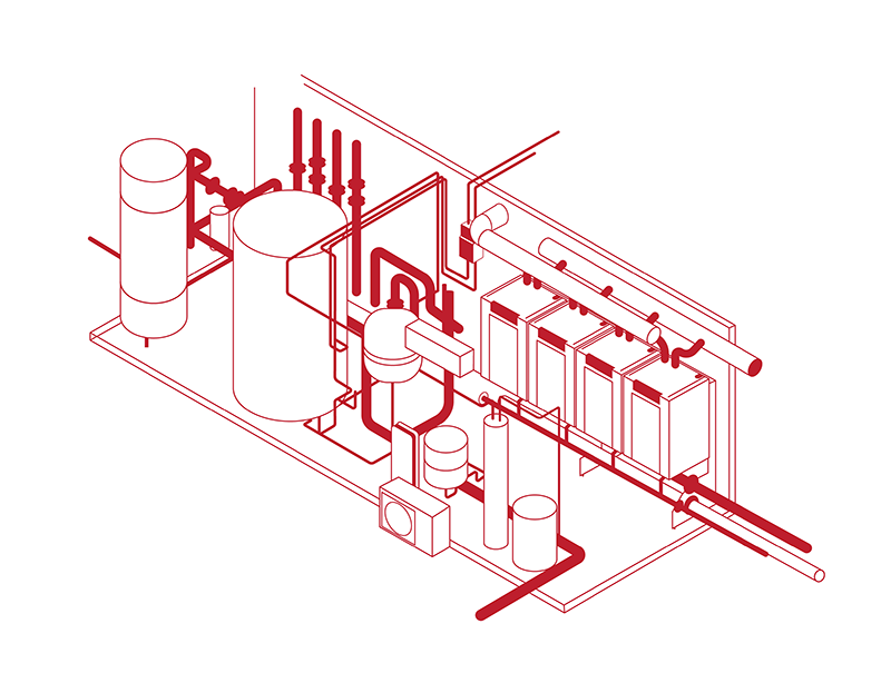 Descriere: Conceptul ThermoFactor cu o capacitate de 800 kW cu stocare, potrivit unui imobil cu 45 apartamente.