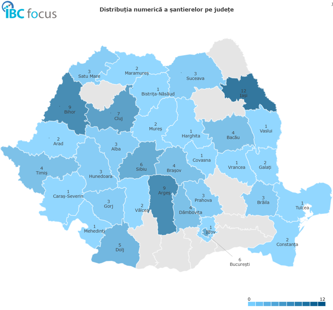 Harta distribuției proiectelor de spații de joacă în România